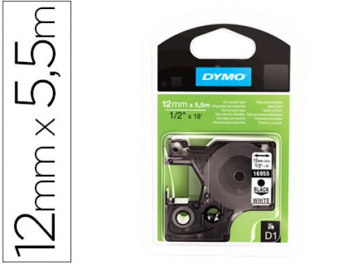 Fita dymo preto branco 12 mm x 5,5 mt d1 polyester adesivo permanente , Dymo , 59397 , 15411313169599